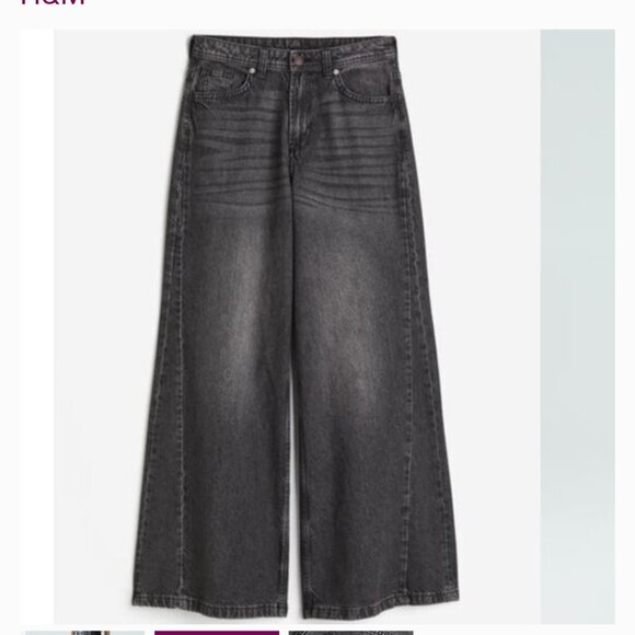 H&M Dark Gray wide leg high waist palazzo style jeans - Sz 2 - Picture 2 of 3